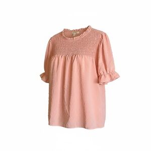 SHEIN Pink Smocked Yoke Ruffle Sleeve Tunic Top